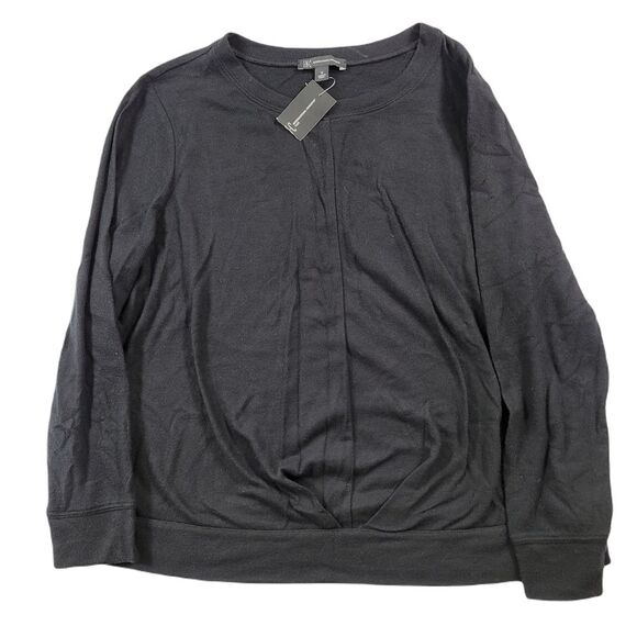 INC Pleated Sweatshirt Womens 1X Plus‎ Size Black Scoop Collar Stretch - Picture 1 of 7